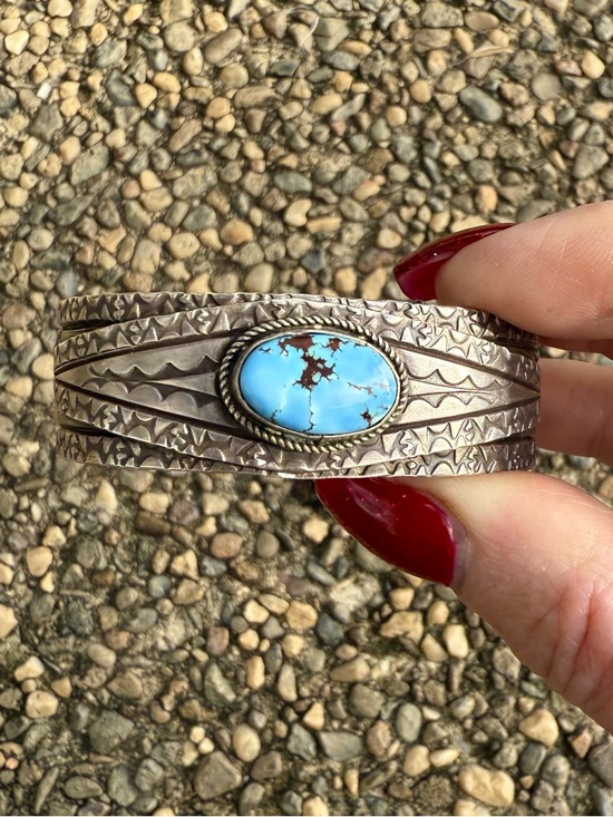 Chatfields Jewelry - Signed Chatfields Golden Hills Turquoise Sterling Silver Cuff by Jay Chatfield